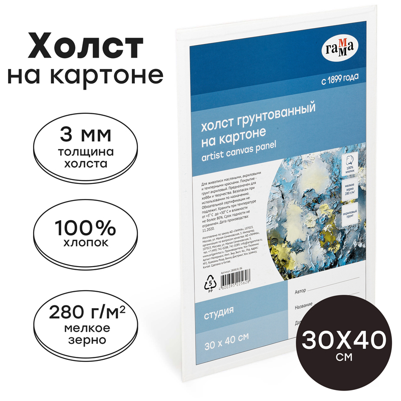 Холст на картоне 30*40 см ГАММА "Студия" 280г/м2, мелкое зерно 280818_06 — изображение 3
